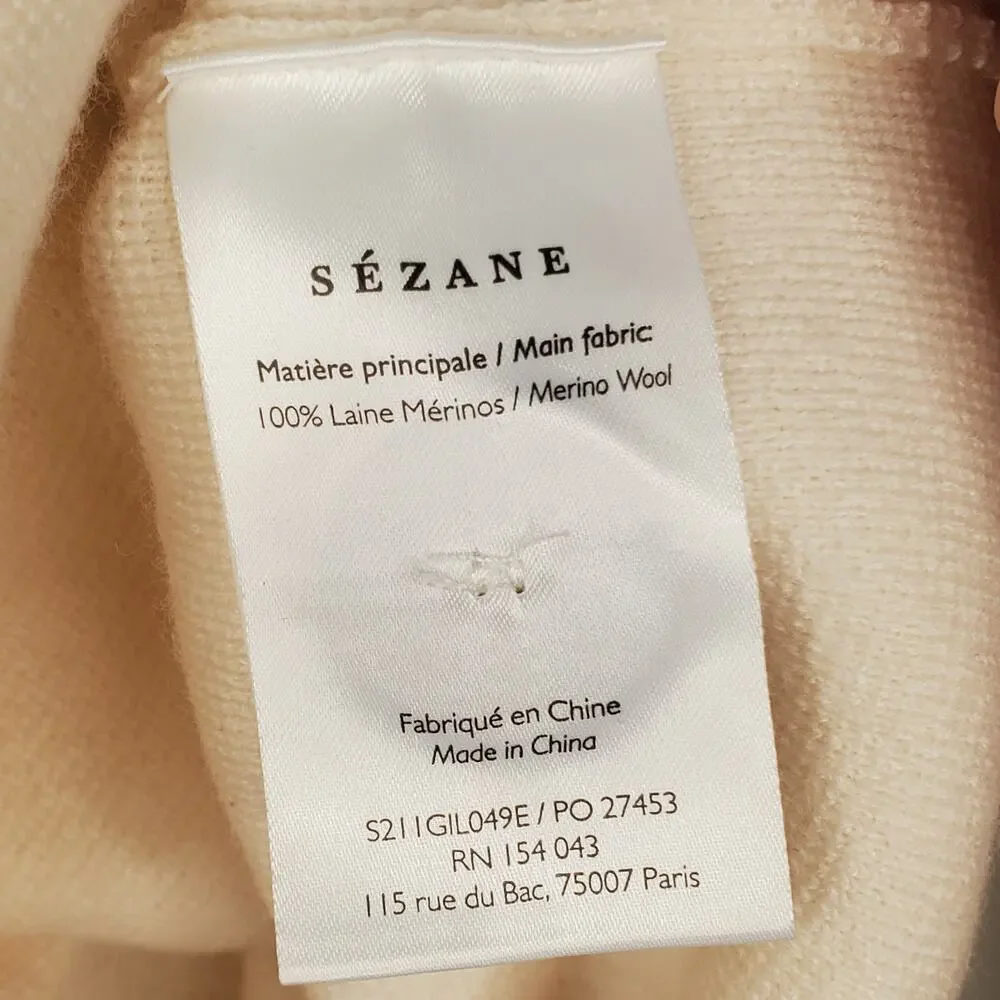 Sezane Betty Merino Wool Cropped Cardigan Ecru Cream Knit Pockets Size Large - Picture 9 of 11
